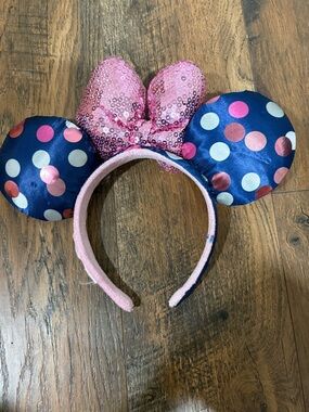 Pink Sequin Bow Polka Dot Minnie Headband